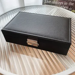 Elegant Lockable Jewelry Storage Box for Women - High-Capacity, Dustproof, Portable Display Case for Earrings (Black AQ104-2)