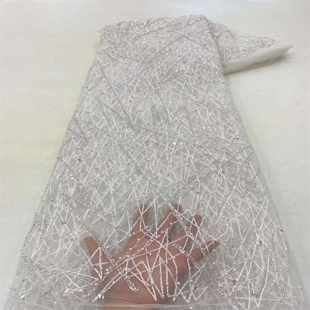 

African Lace Fabric High Quality 2023 African Nigerian Pure Tulle Lace Fabric Embroidery Party Dress Sequins Net Cloth xz-0325