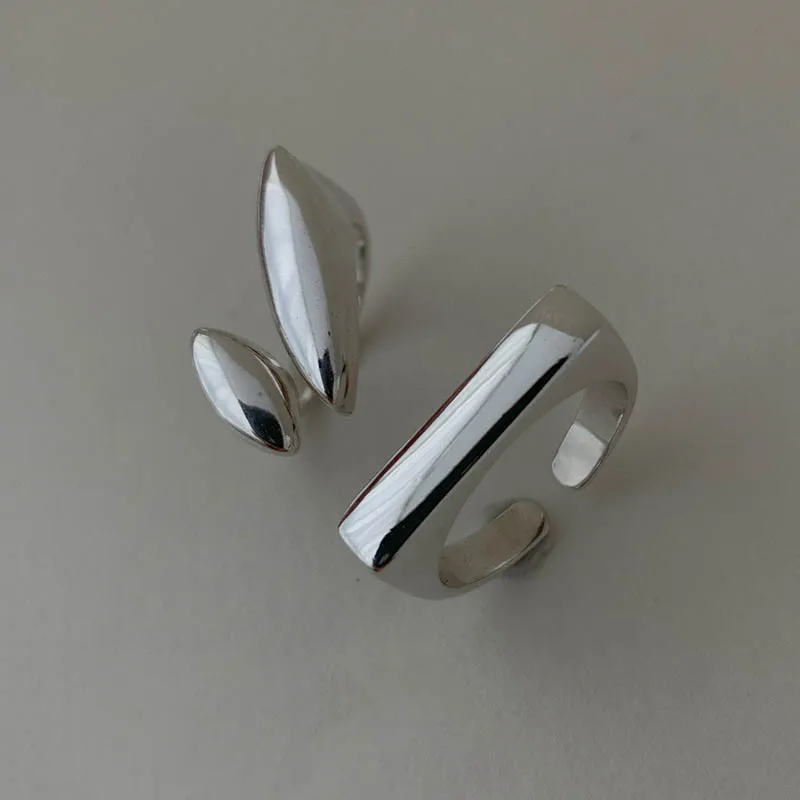 XINYI Silver colour Ring For Women Flat Simple Finger Open Vintage Handmade Ring Allergy For Party Birthday Gift 4