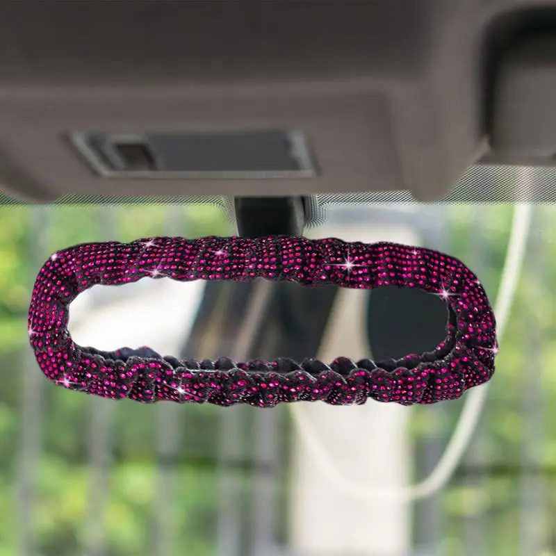 Decorative Rearview Glass Accessories Rhinestone Dustproof Rear View Glass Cover Automotive Interior Decorations Women Rearview