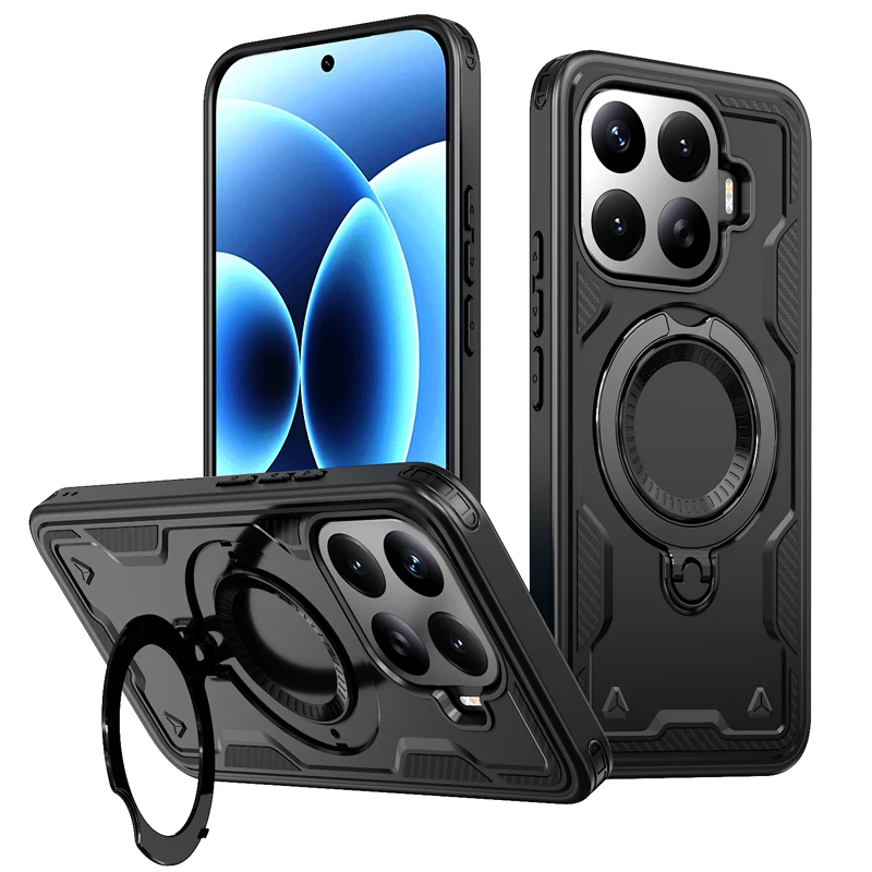 Magnetic Shockproof Hard PC + Soft TPU Phone Case with Rotating Ring Bracket