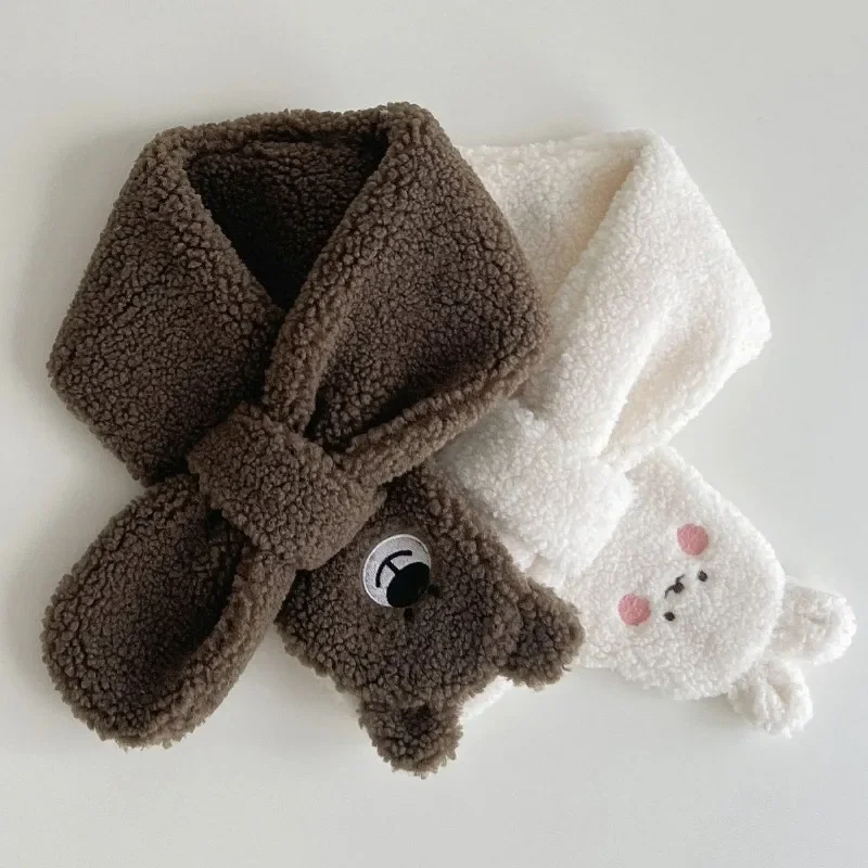 Winter Coral Fleece Pure Color Collar Children Soft Scarf Baby Boy Girls Plush Little Bear Neck Warm Scarves Outdoor Neckerchief baby scarf