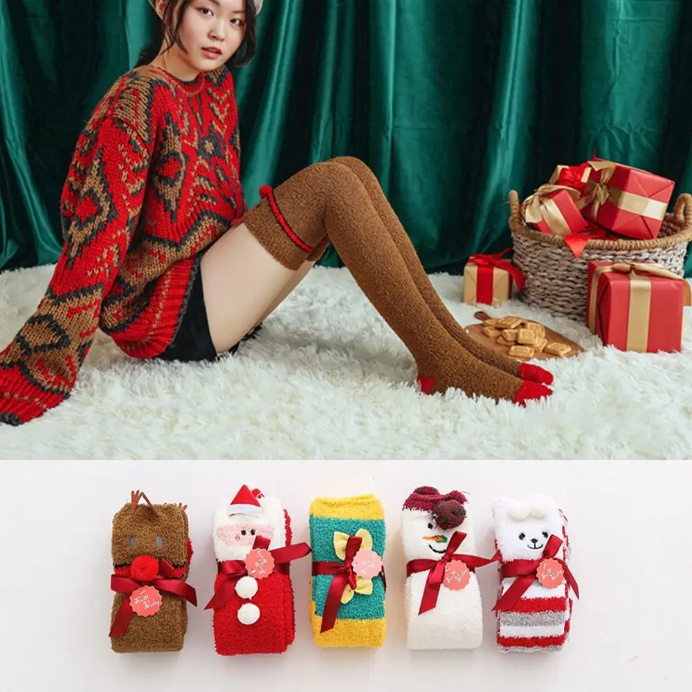 Warm Coral Fleece Winter Knee High Socks for Women