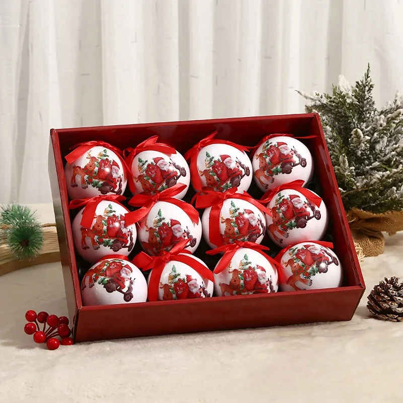 thumbnail image 1 of 12 piezas de adornos navideños de lujo de 8 cm con forma de bola, diseño de árbol de Navidad, decoración para fiestas, colgante de esferas navideñas de Año Nuevo 2024, 1 of 5
