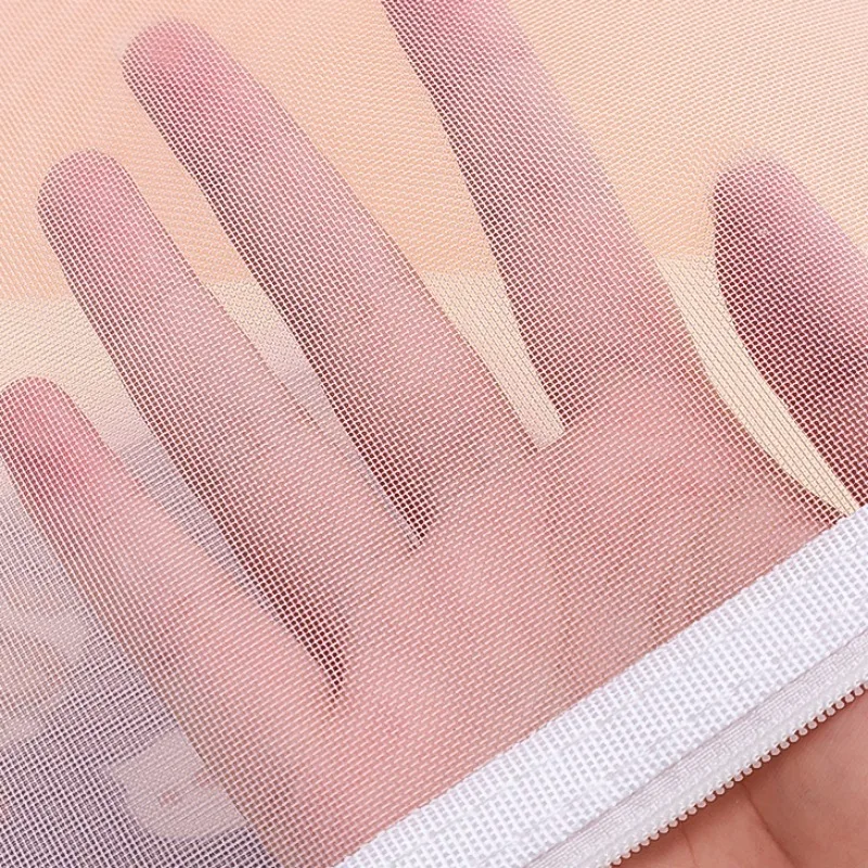 Translucent Mesh Cosmetic Bag Handheld White Border Document Pouch Stationery Supply Convenient Lightweight Zipper Storage Bags