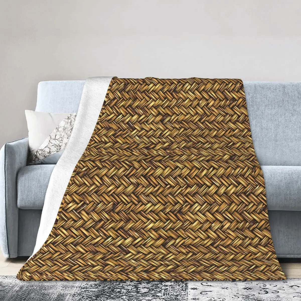 

Golden Abstract Woven Straw Wicker Design Bed Blanket Flannel Blanket Flannel Blanket Air conditioning blanket