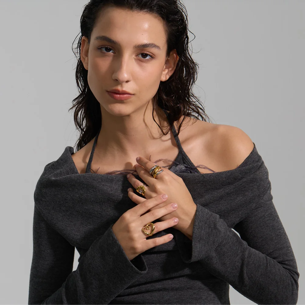 Yhpup Womens Stainless Steel Statement Ring