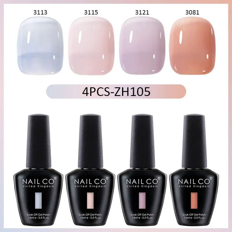 NAILCO 반투명 컬러 젤 네일 광택제 젤리 UV 네일 젤 광택제 키트, 에스멀트 페인트 네일 아트, 가을 겨울, 15ml, 4 개