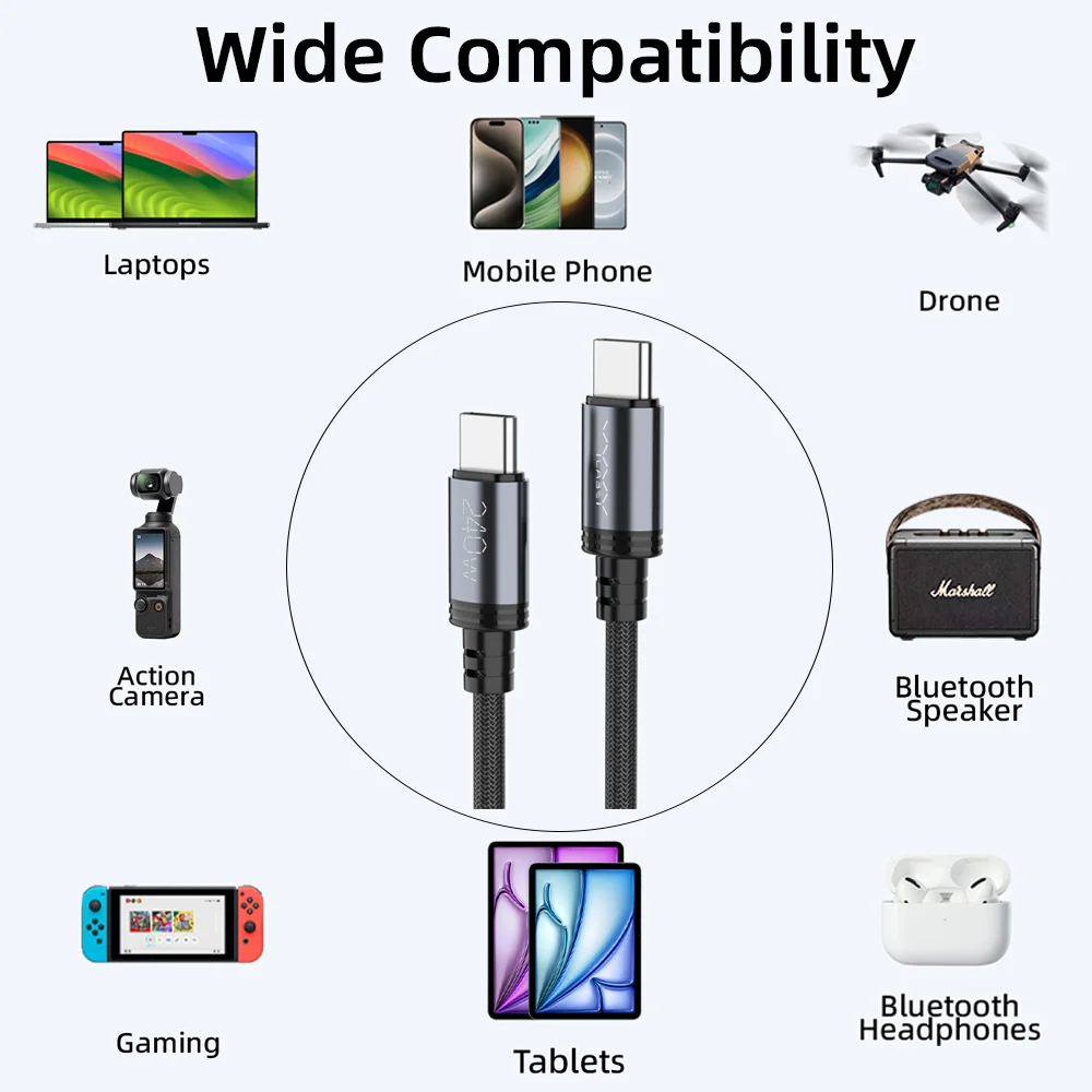 2개입 240W PD 케이블 USB C to USB C 케이블 고속 충전 어댑터 타입 C to C 케이블 전원 케이블 노트북 맥북 삼성 아이패드 드론용