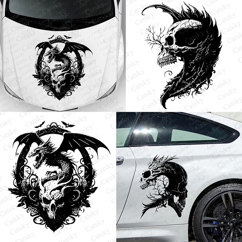 Black Skull Car Decal Hood Decalcomania Side Vinyl Sticker Decal Truck Graphic Ita Car Wrap Car Paint Decoration Sticker Decal