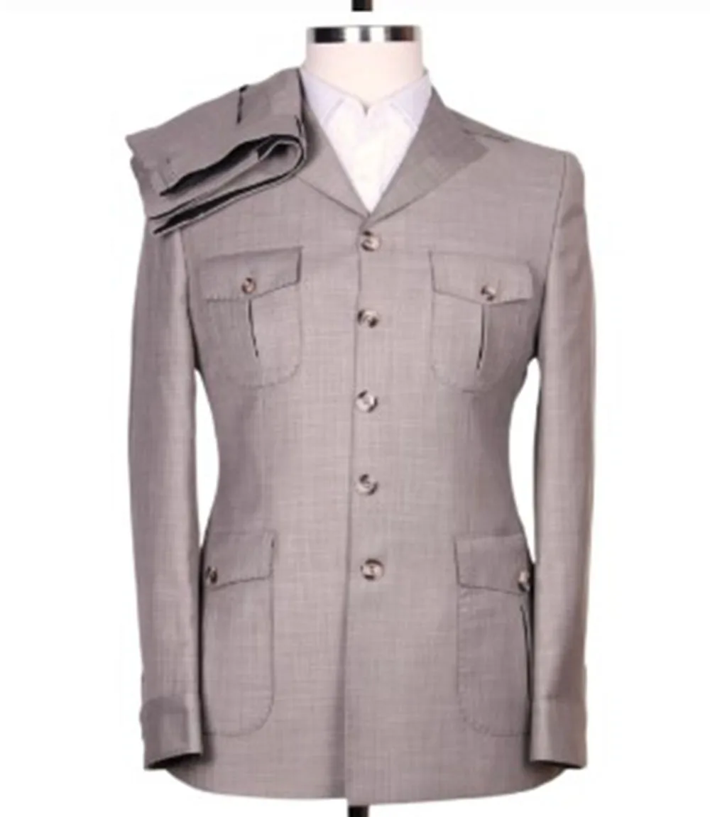 

Мужской роскошный костюм большого размера, Классический Серый Блейзер и брюки с маленькими лацканами, сафари-куртка в стиле Чжуншань, 2 шт., пальто и брюки, 6XL