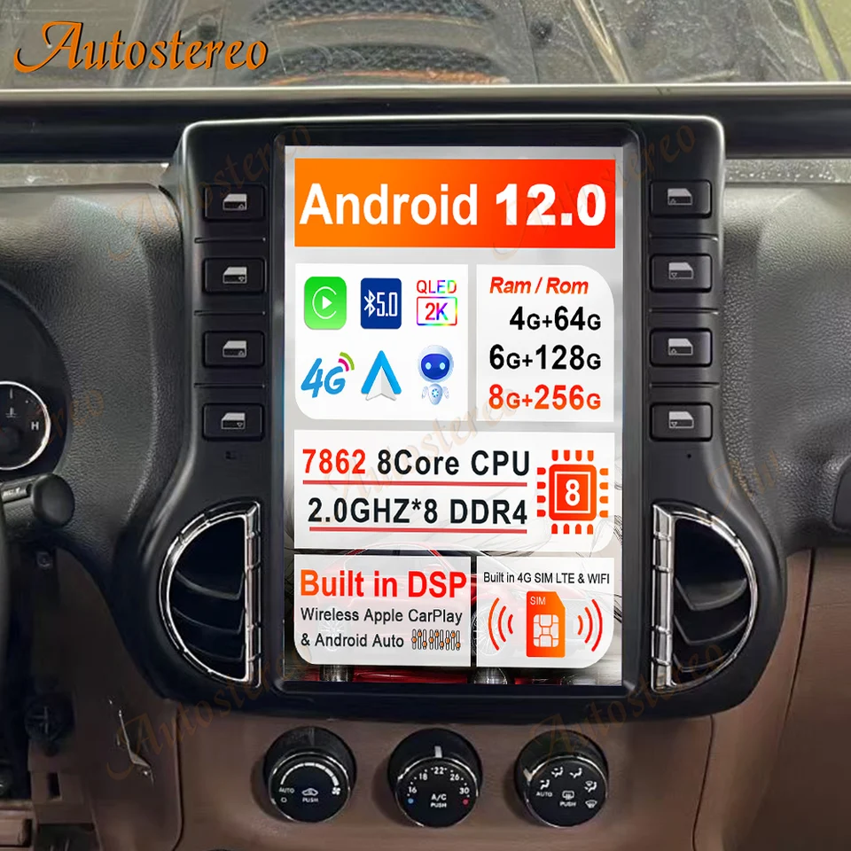 ジープ・ラングラーJK 2010-2017用Carplay Android搭載 テスラ