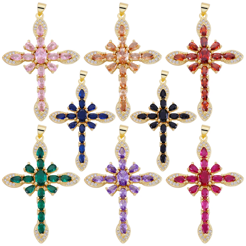 Juya DIY religiöser Talisman, Schmuckzubehör, handgefertigt, 18 Karat echt vergoldet, Cz gepflastert, katholisches christliches Kreuz, Charms-Zubehör