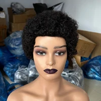 Perruques brésiliennes courtes coupe lutin pour femmes noires cheveux humains Afro crépus bouclés perruque africaine bouclée pleine Machine faite perruque 5
