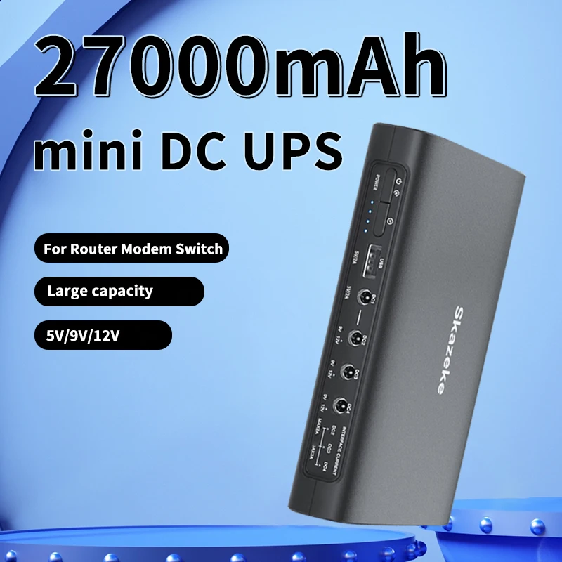 Skazeke UPS Backup Battery with 27000mAh Capacity Uninterruptible Power Supply 5V 9V 12V for Monitor and Internet Connectivity
