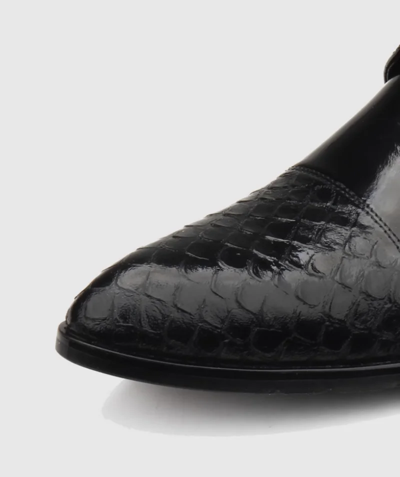 Sonderpreis Lackleder Mode geprägtes Fischschuppenmuster spitzer Kopf Business Casual formelle Schnürschuhe aus Leder für M – Detail 14