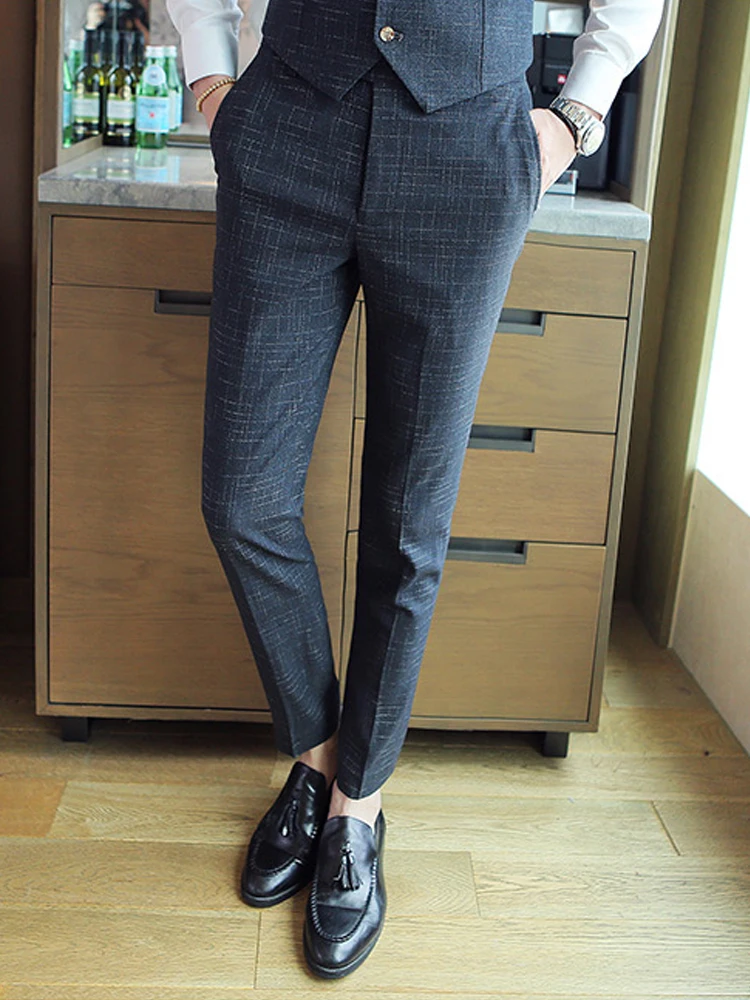 S-7XL ( Vest + Pants ) Mens Boutique Plaid Formal Business Suit Vest and Pants 2 Piece Set Groom Wedding Dress Slim Waist Coat 5