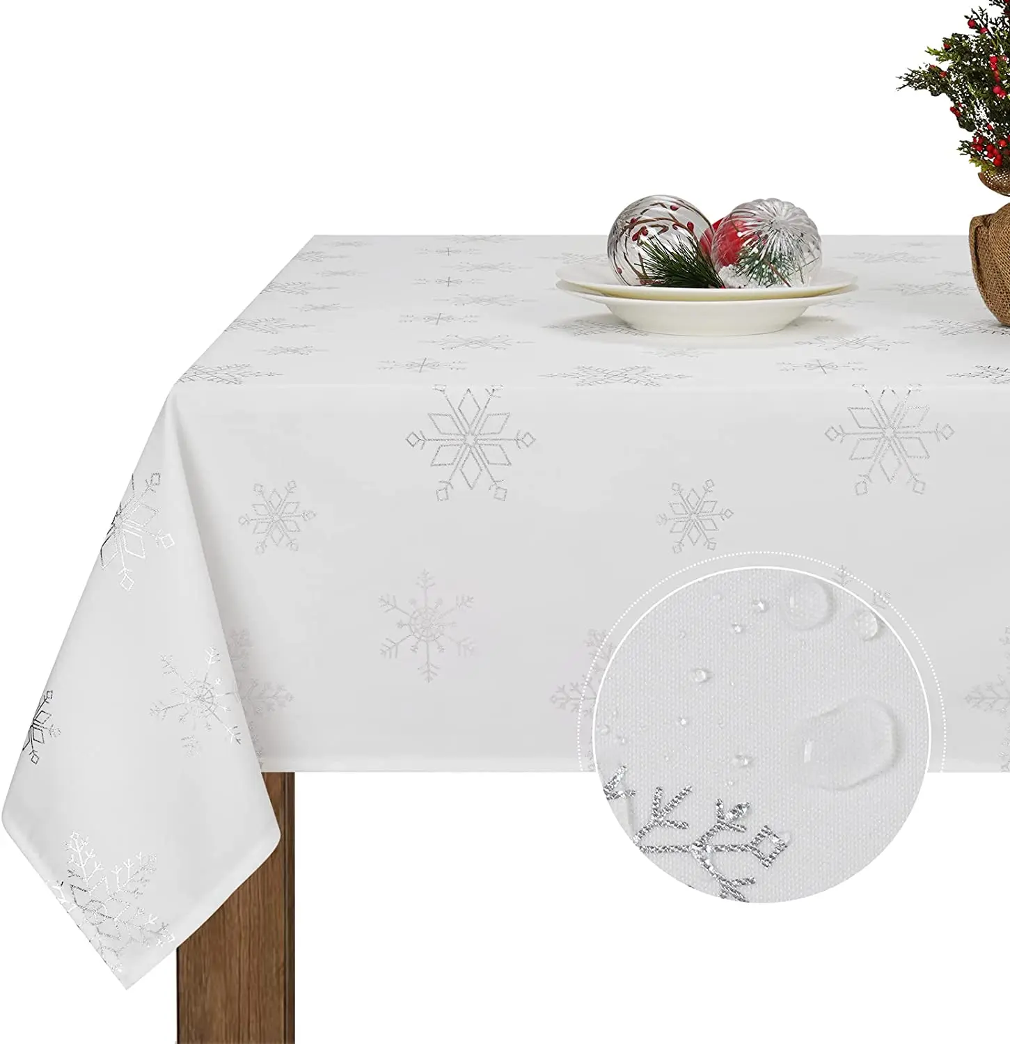 thumbnail image 1 of Mantel rectangular de Navidad, decoración de copo de nieve blanco, mantel impermeable, cubierta de mesa de vacaciones, decoración de fiesta y Cena, 1 of 5