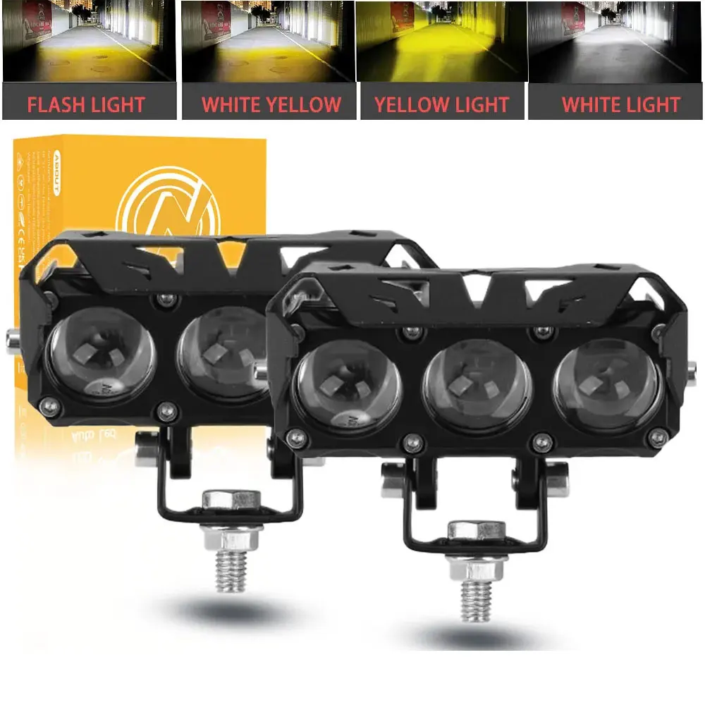 2 шт. 4 режима 3-глазный вспомогательный прожектор для мотоцикла фары светодиодные лампы Противотуманные фары 12в-80в для Honda Yamaha Suzuki Hero Italika