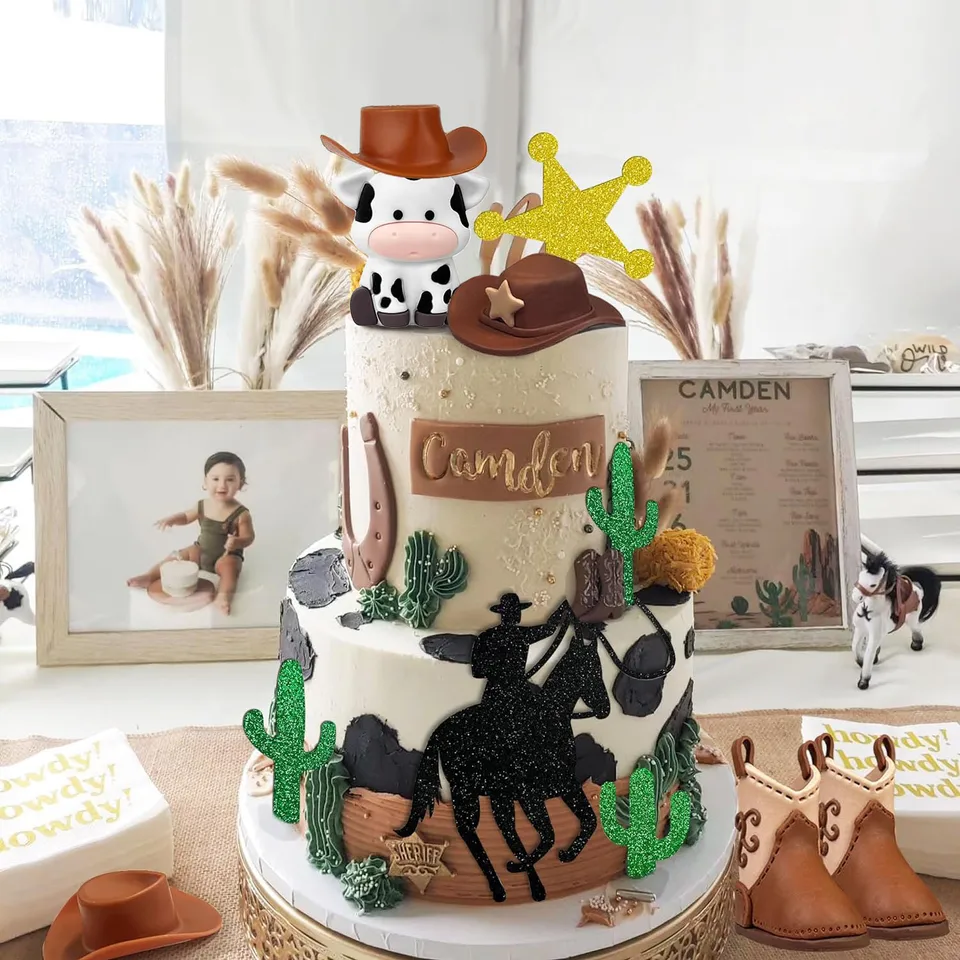 Set 16 Decorazioni Per Torta A Tema Cowboy, Cappello E Stivali Rosa, Palline, Topper Per Torte Di Compleanno, Baby Shower, Festa Western