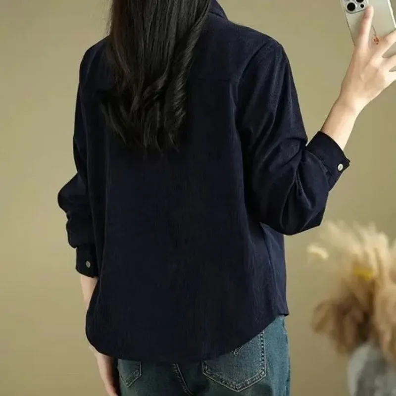 Women's Fashion Corduroy Long-Sleeve Casual Loose-Fit Versatile Blouse