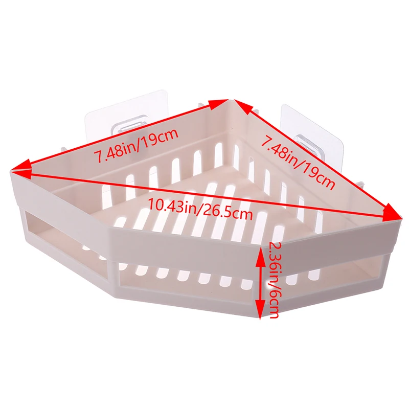 1pcs Wall-mounted No Punching Triangle Shelf Shower Bathroom Corner Toiletries Holder Corner Home Organizer Plastic Storage Rack 6