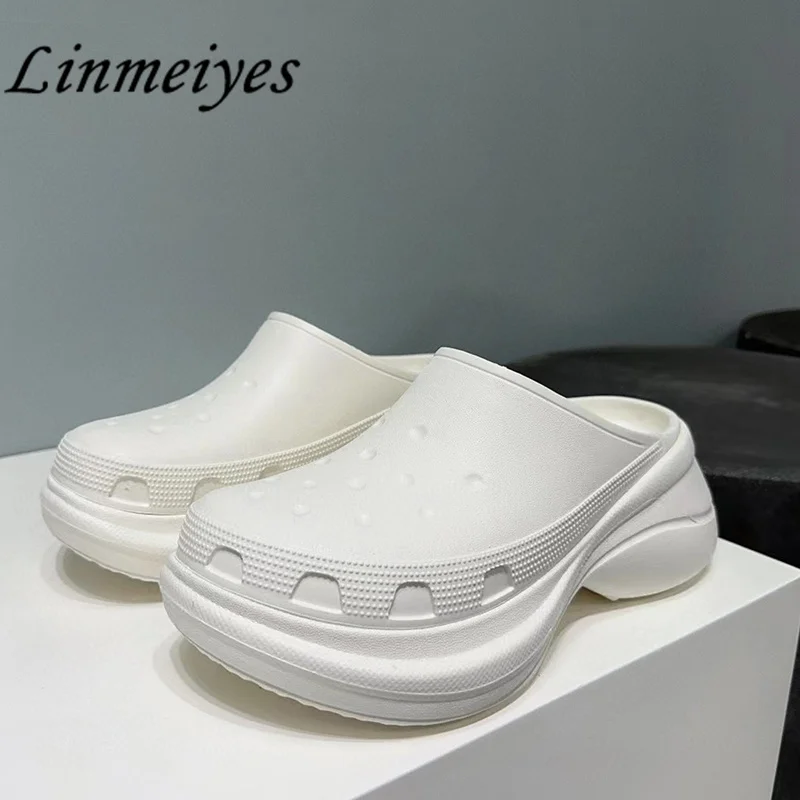 

New Flat Sole Slippers Women Round Head Comfortable Breathable Thick Sole Mules Shoes Women Summer Outdoor Platform Slides Woman