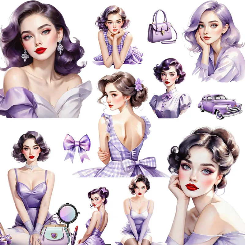 

20Pcs/Pack Purple Fashion Girl Sticker DIY Craft Scrapbooking Album Junk Journal Decorative Stickers