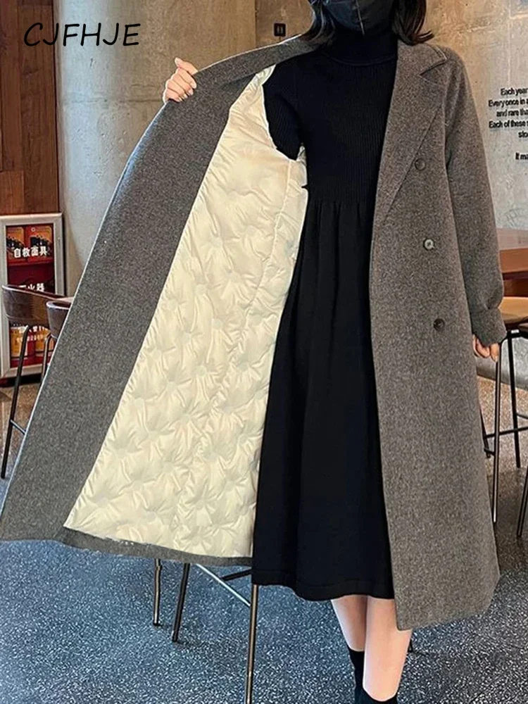 CJFHJE Fashionable Boutique Coat Women's Autumn Winter New Korean Version Loose Fitting Mid Length Thickened Warm Overcoatcoat