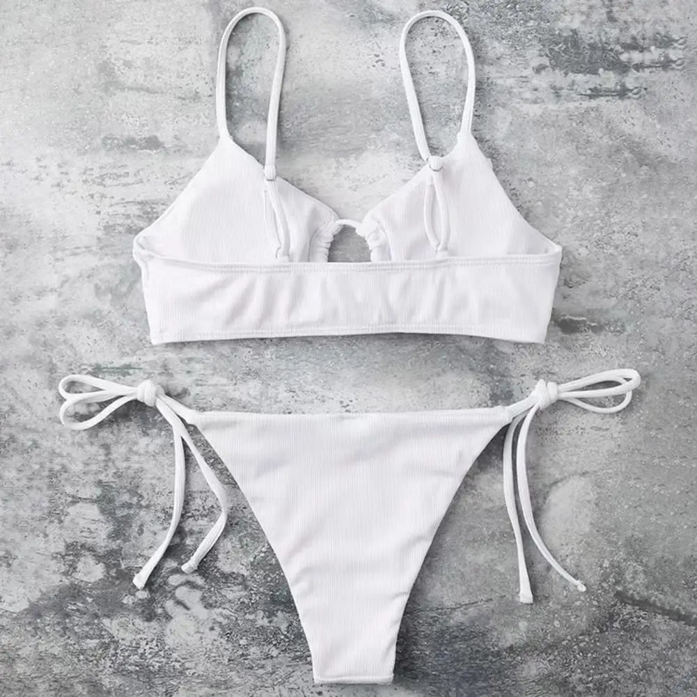

Summer Vacation Swimwear Stylish Women's Swimsuit Set with Lace-up Back High Waist 2 Piece Beachwear Bathing Suit for Ladies