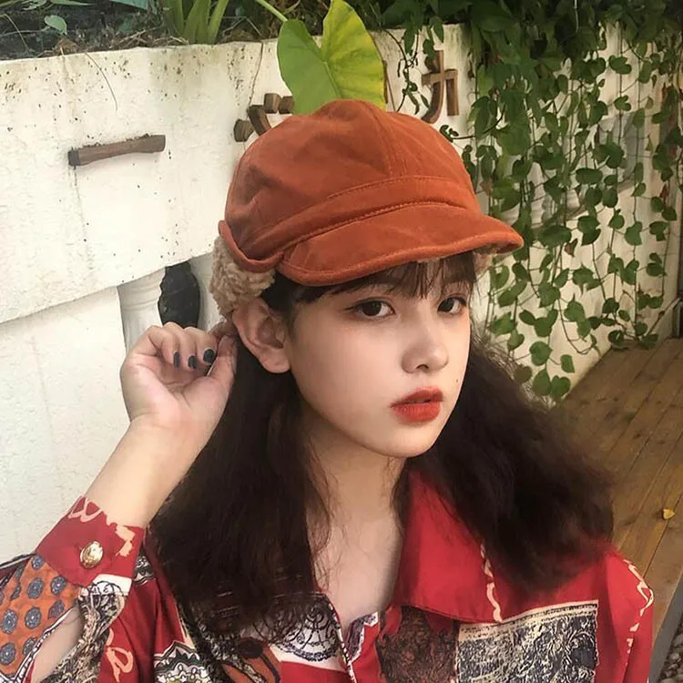 New Women's Warm Winter Hats Stylish Add Fur Lined Soft Beanie Cap with Brim Thick Winter Knitted Hats for Women Dropshipping