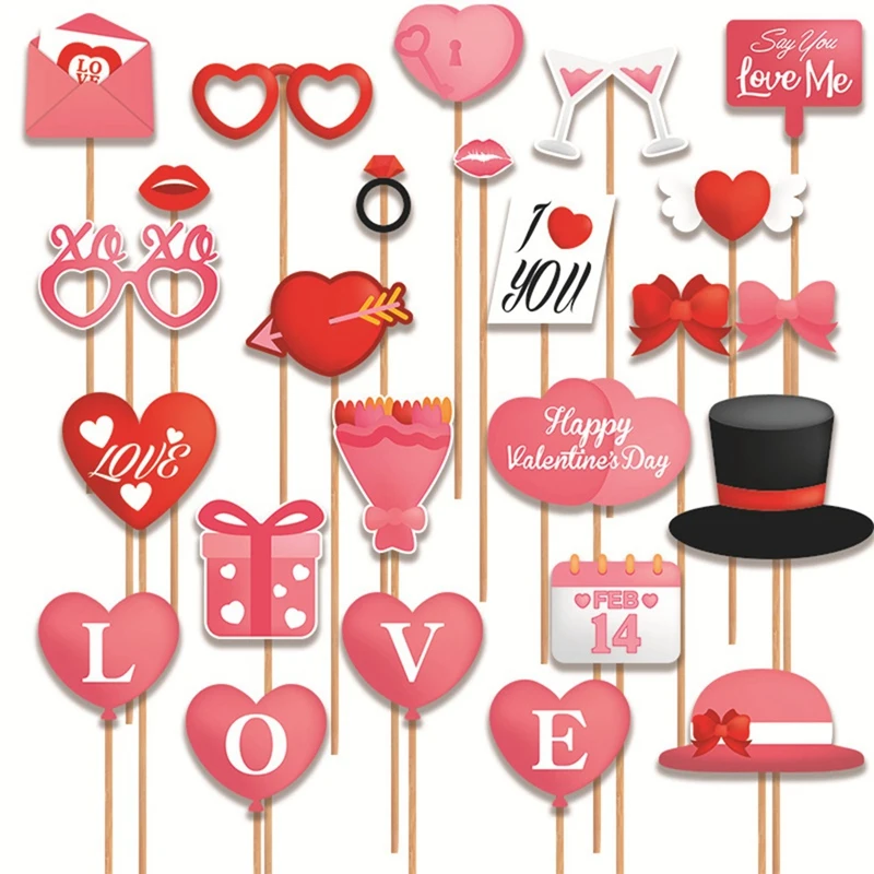 

25 Piece Valentine's Day Photo Booth Props Decor Valentines Day Decorations Paper