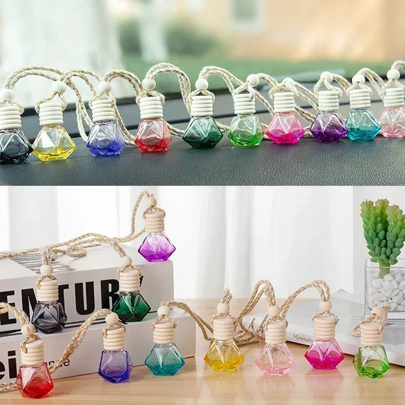8ml Clear Glass Essential Oil Bottles Empty Perfume Bottle Pendant Car Air Freshener Hanging Decoration Fresh Aromatherapy