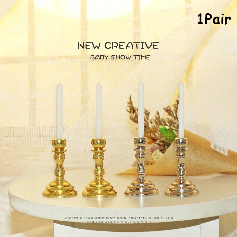 1Pair Dollhouse Miniature Candle Holder 1/12 Mini Candlestick Candelabra Model Home Decor Toy Doll House Accessories
