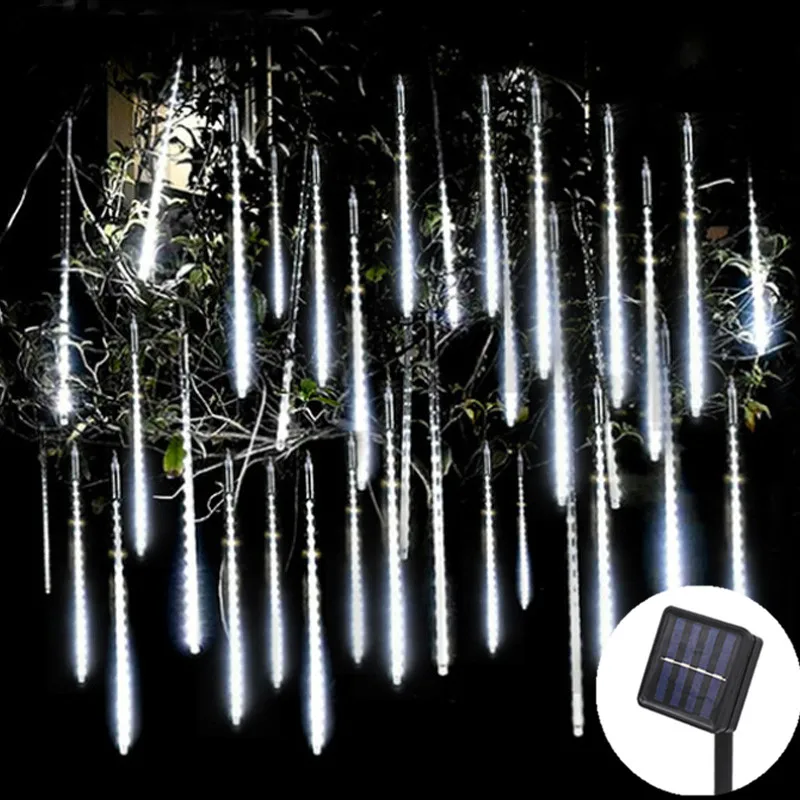 30/50cm 8 Tubes Meteor Shower Solar LED String Lights Fairy Garden Decor Outdoor Christmas Tree Decoration Street Garland Lamp christmas tree 14ct counted cross stitch 40 50cm