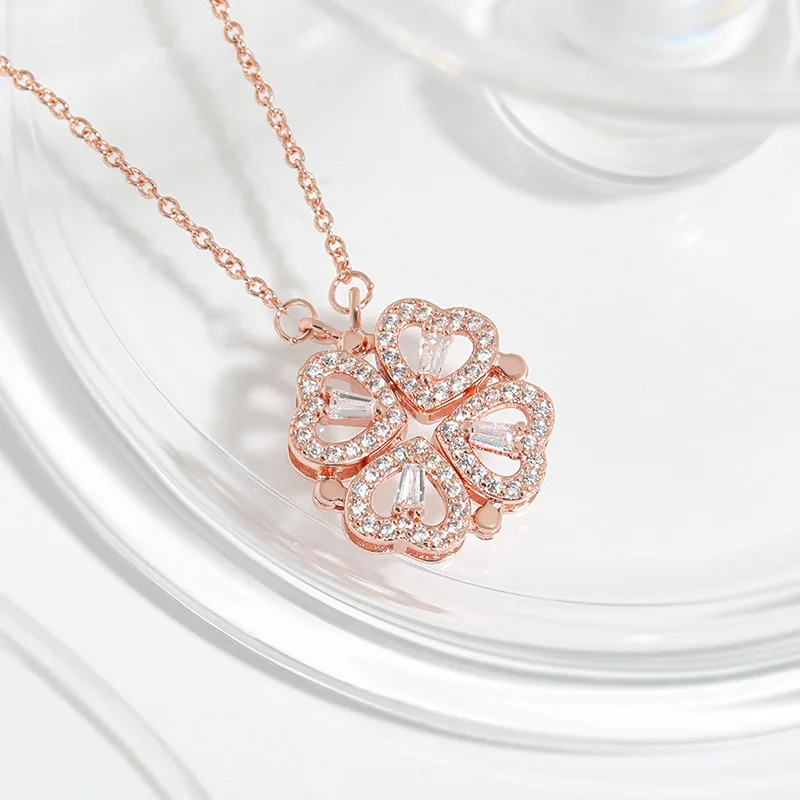 Four Leaf Clover Flower Necklace - Gold and Rose Gold Rose Gold