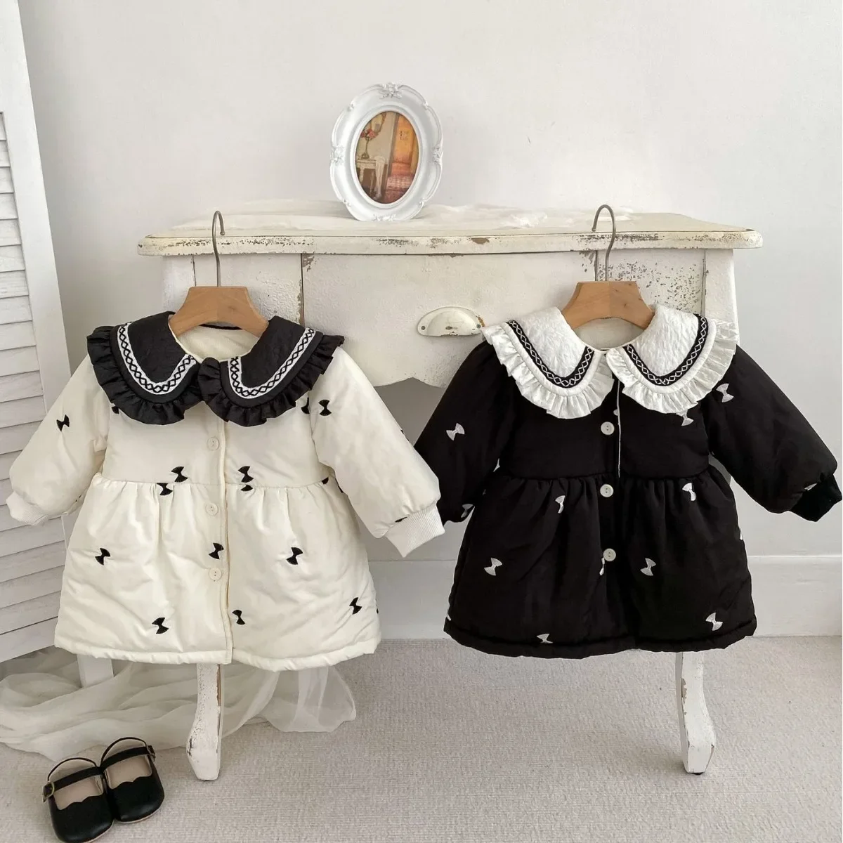 6M-3Y Girls Outerwear Long Sleeves Winter Clothes Single-breast Korean Fashion Big Collar Fashion Fleece Thicken Children Jacket