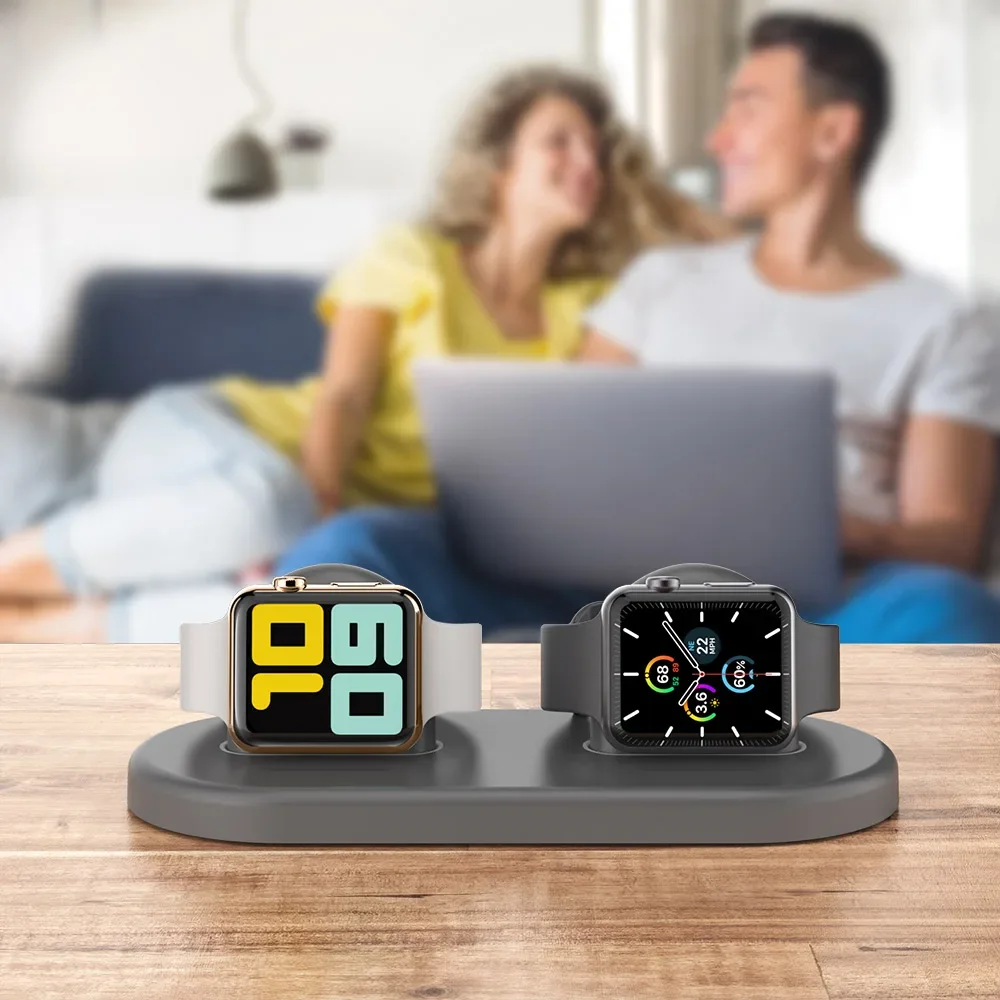 Apple Watch 용 AhaStyle 듀얼 슬롯 충전기 스탠드 Airpods 홀더베이스 용 IWatch 용 실리콘 소프트 안티 스크래치 충전 도크
