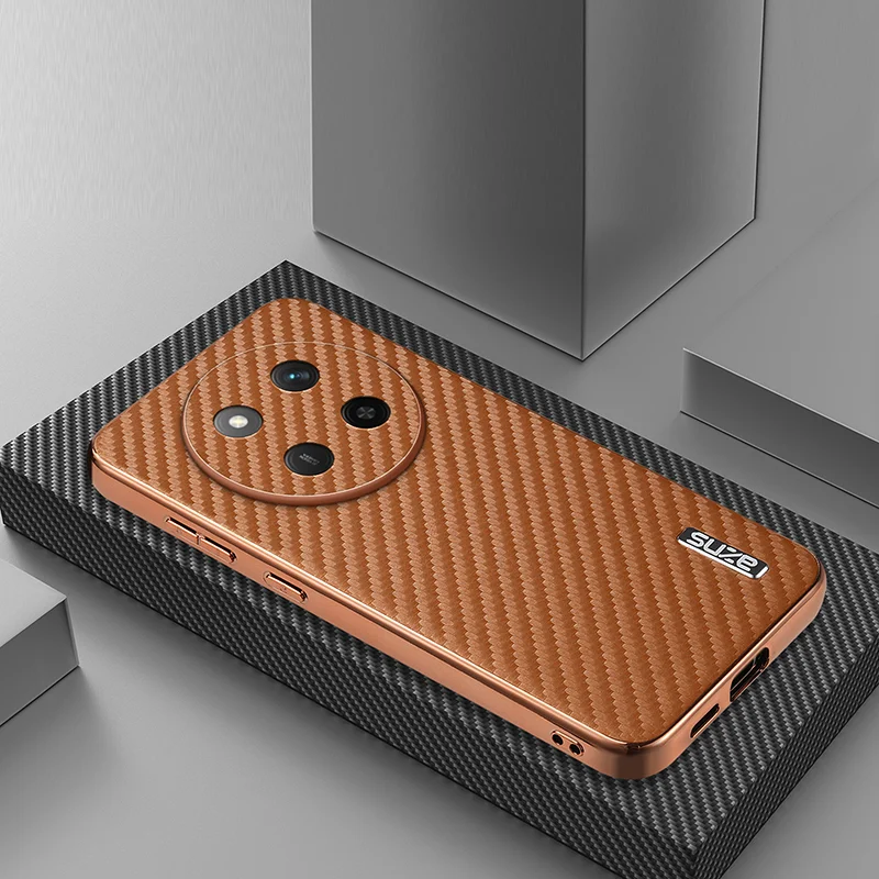 Luxury PU Plating Carbon Fiber Protective Back Cover Case