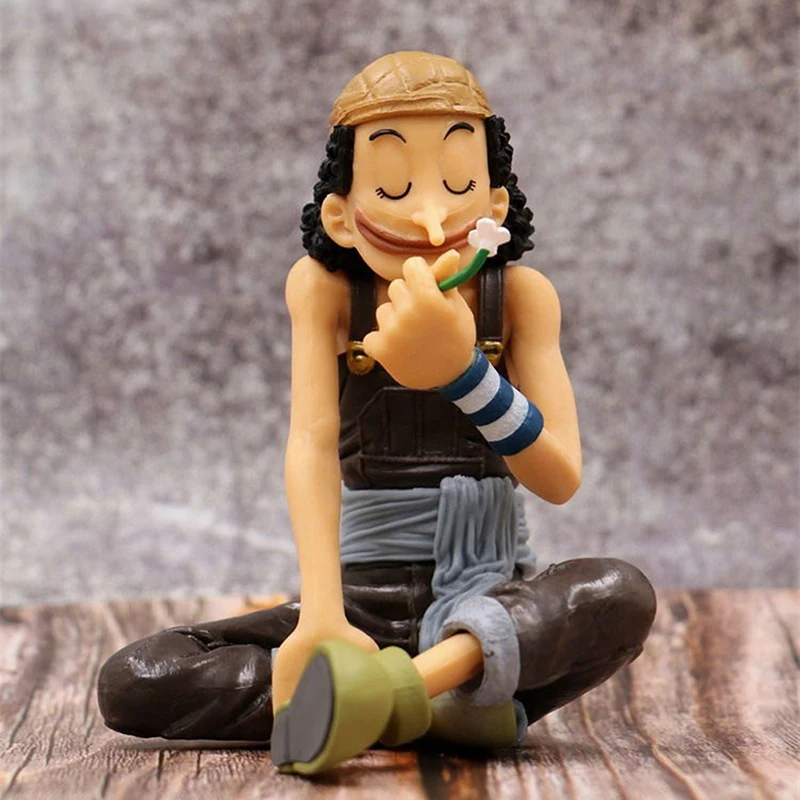 

11cm Anime One Pieces Action Figure Usopp Smell Flowers Sitting Posture Figure Doll PVC Car Decoration Collection Model Toy Gift