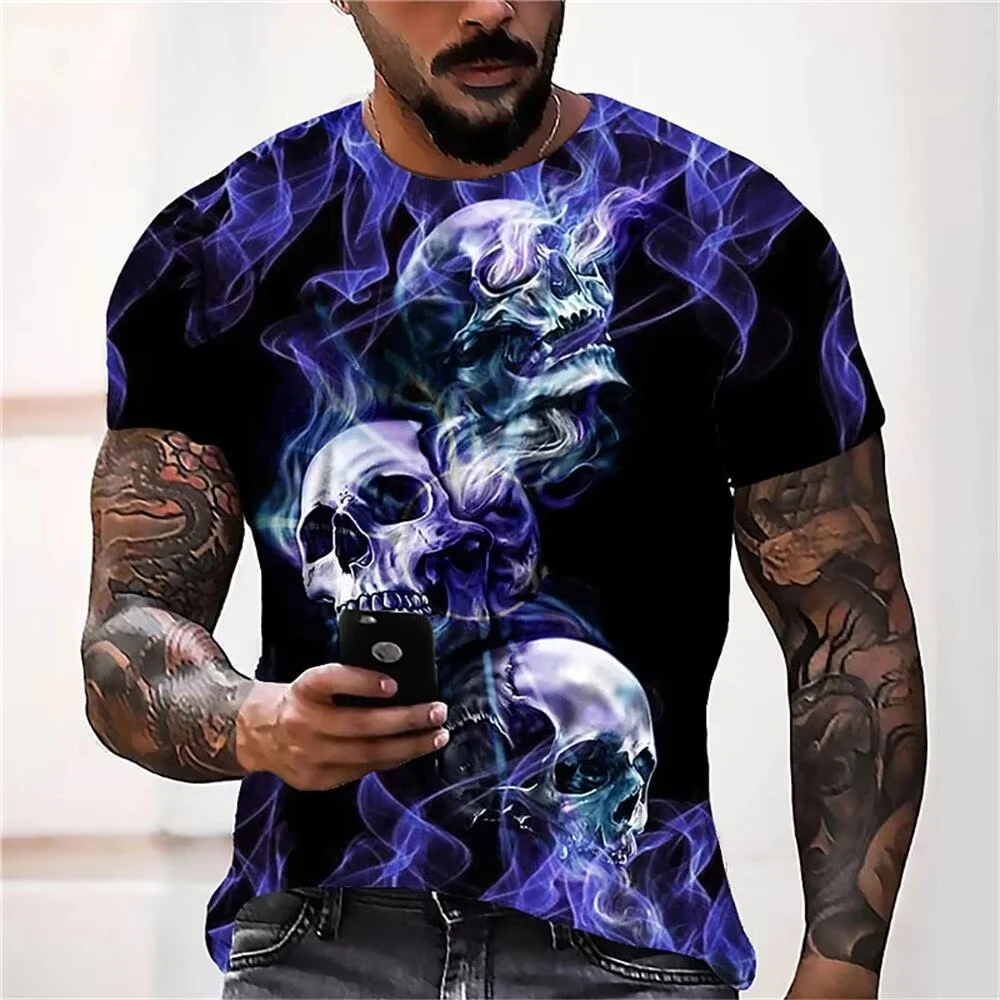 Men's Casual T-Shirt, Gothic Skull Heart Hands Graphic Black Short Sleeve Crew Men Tee Cool Streetwear Halloween Fashion T-shirt