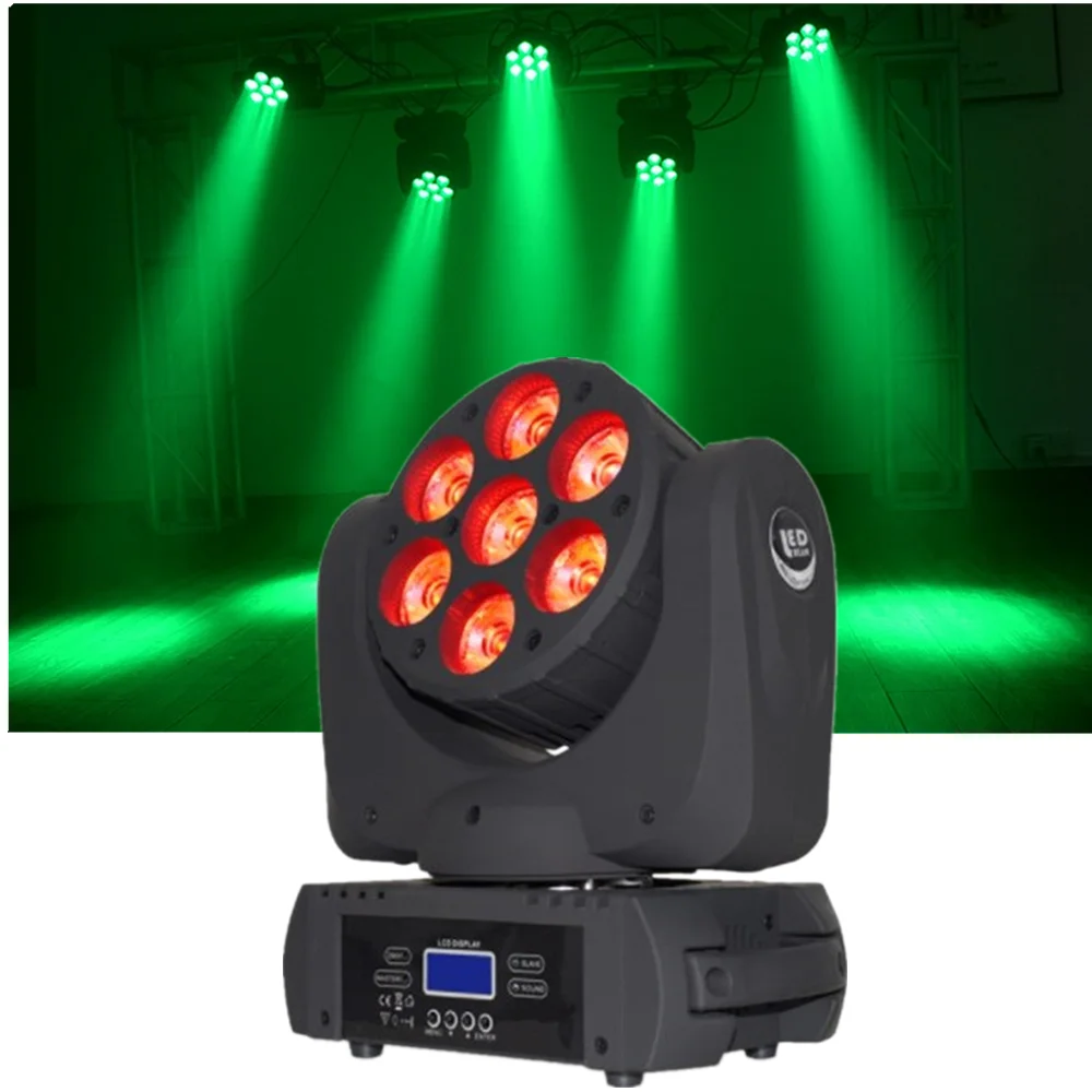 

Stage Light 7X12W Lyre RGBW Beam Moving Head Wash Projector DJ Disco Party Lights For Music Evening Wedding