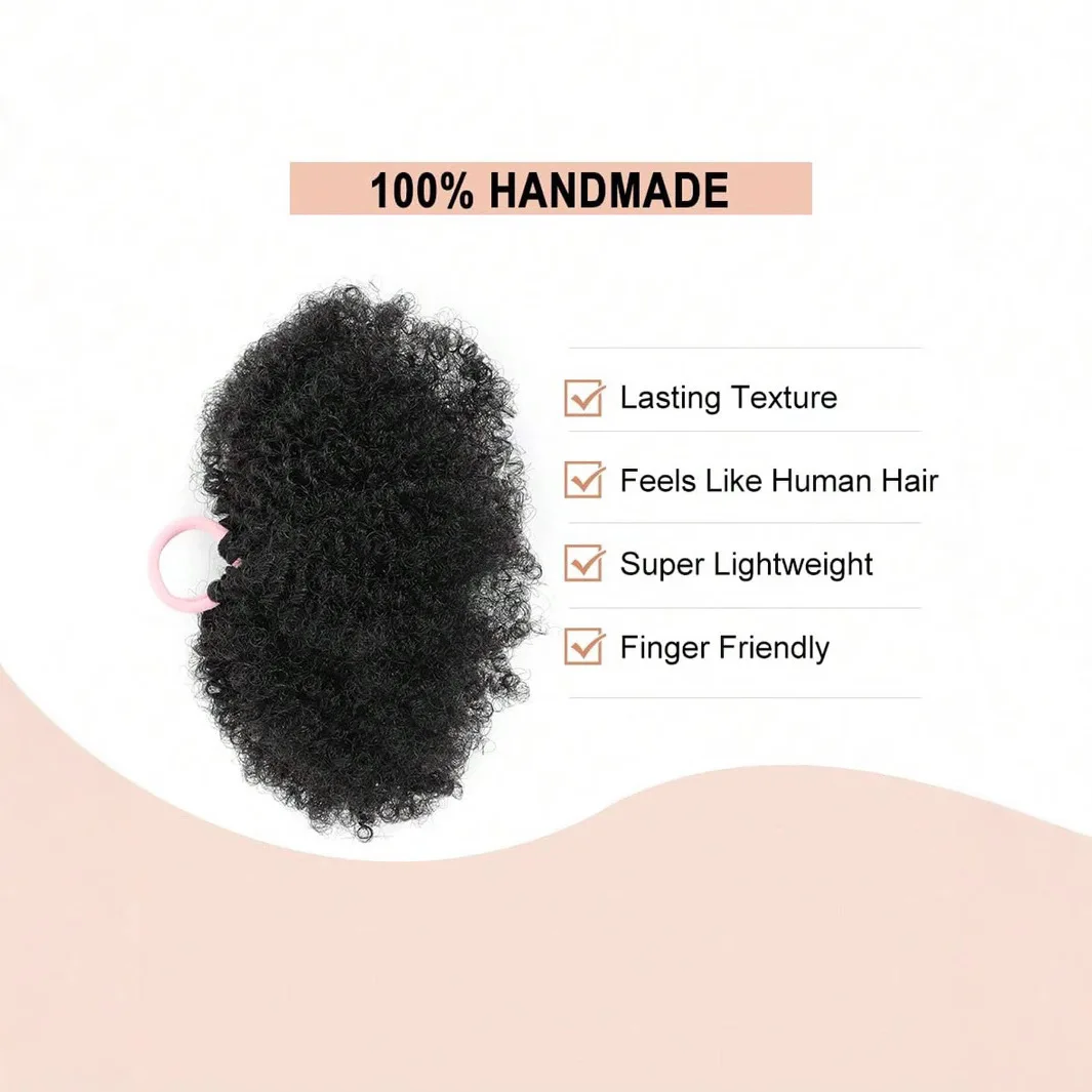 2 Pezzi Piccoli Chignon Sintetici Afro Puff, Acconciatura Riccia Crespa per Ragazze, Bambini, Neonati e Donne di Colore - immagine 2