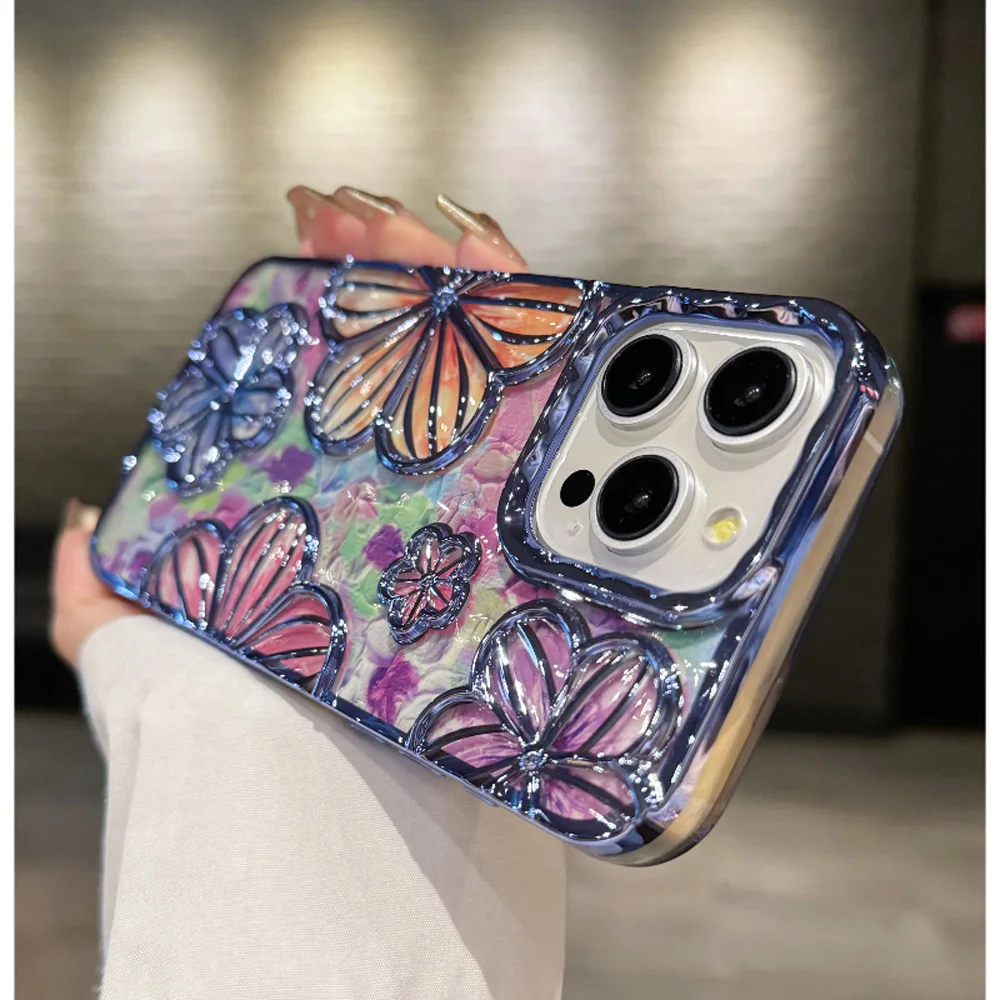 3D Flower telefonfodral för iphone 15 14 13 12 11 Pro Max Fashion Creative Färgglad mjuk silikon Stötsäker fodral_voghion.com