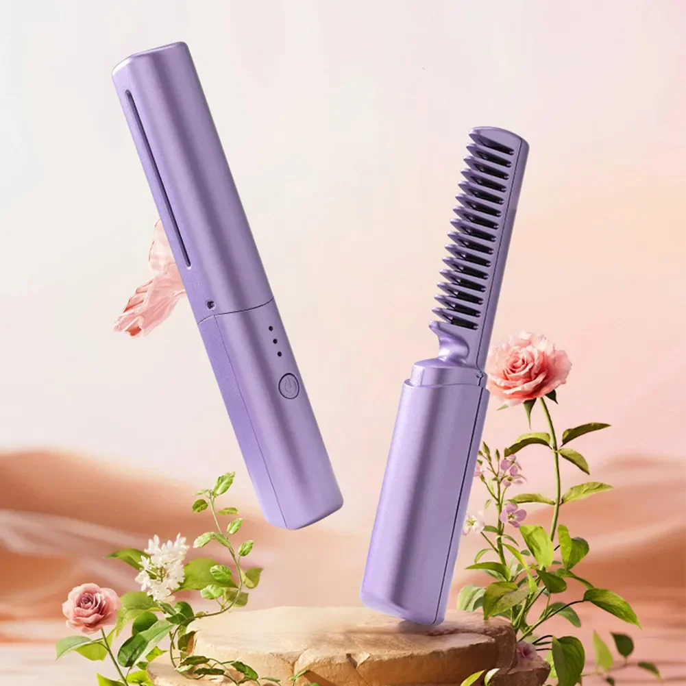 Description Picture 3 of item2 In 1 Lazy Straightener Hair Hot Comb Portable Mini USB Rechargeable Hair Straightener Fast Heating Hair Styling Tools ???