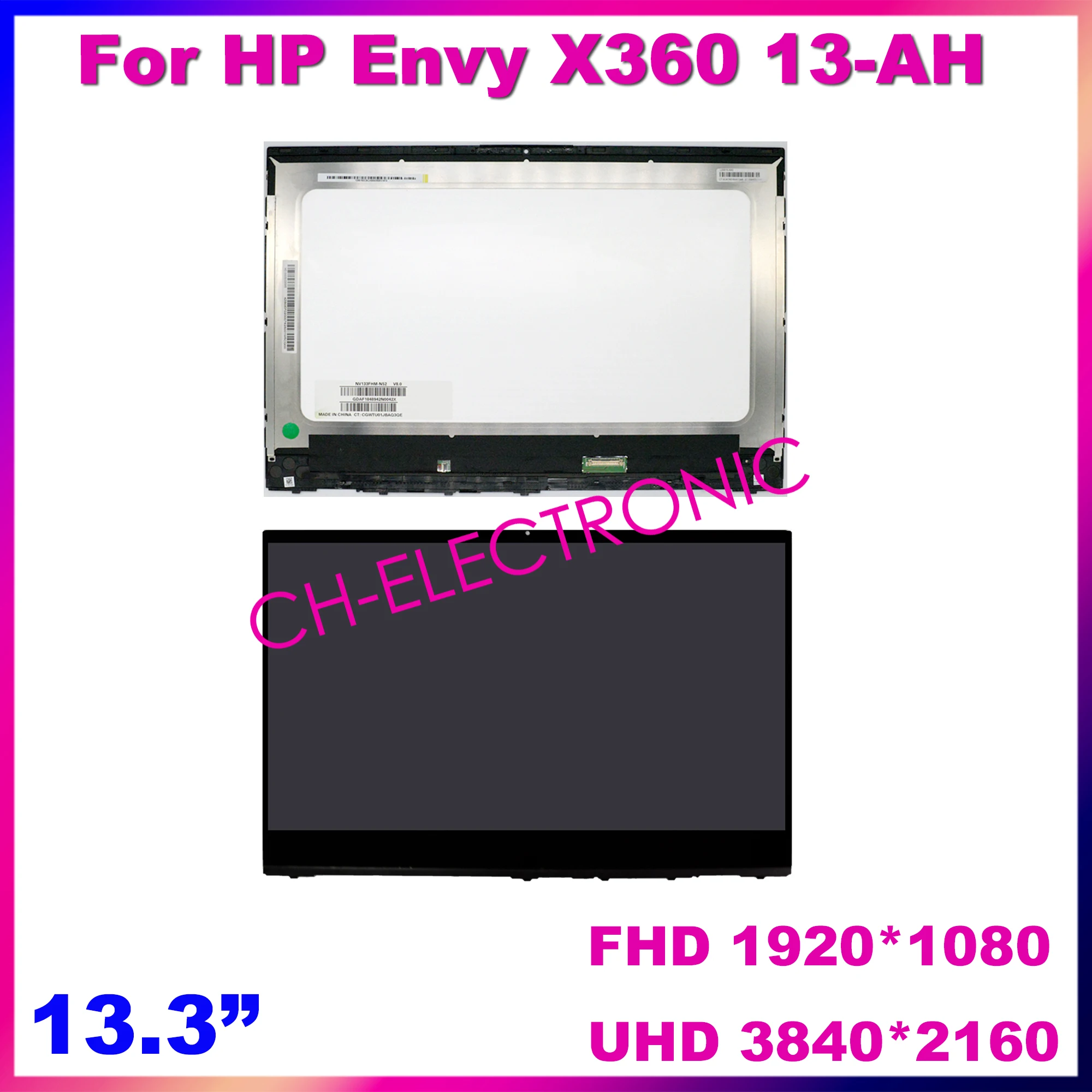 

LCD Touch Screen 13.3“ For Hp x360 Envy 13-ah 13-ah0029tu FHD 1920X1080 UHD 4K Replacement Assembly With Frame NV133FHM-N52