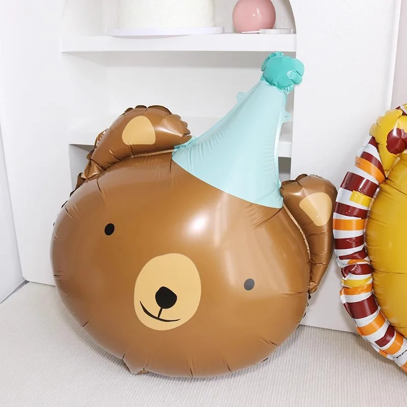 Circus Hat Cartoon Animal Theme Balloon Bear Lion Aluminum Foil Balloon Monkey Tiger Happy Birthday Party Decoration 4pcs