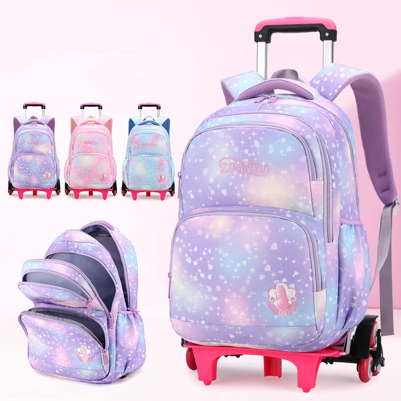 Children Backpack with Wheels School Bags for Girls Trolley Bag Cute princess Schoolbag Rolling Wheeled Backpack Child BOOKBAGS 1