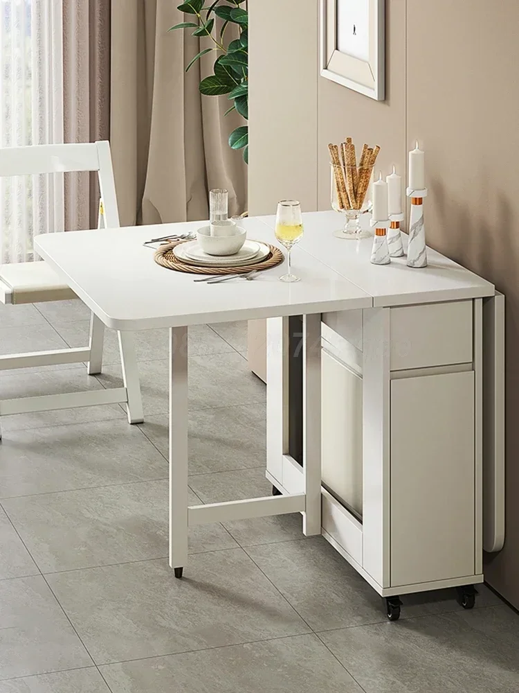 Tavolo in legno pieghevole salvaspazio da 1,3 m con set combinato di 0/2/4 sedie, tavolo da pranzo pieghevole per piccole famiglie. - immagine 4