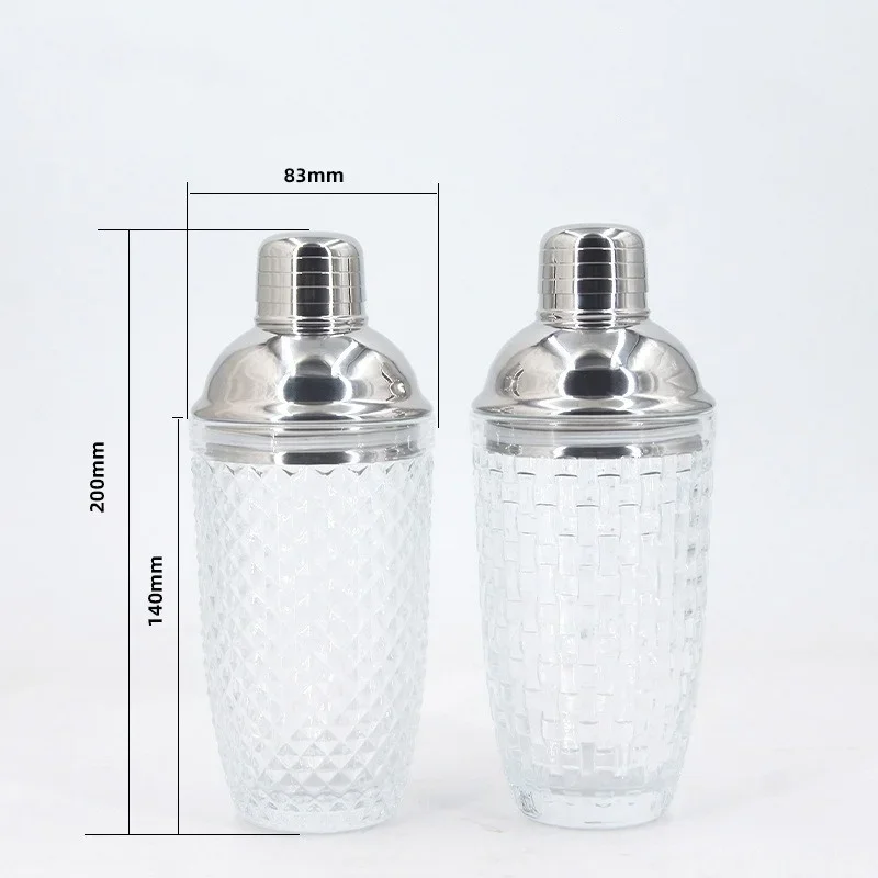 Glass Cocktail Shaker Set with Metallic Steel Lid for Home Bar Use